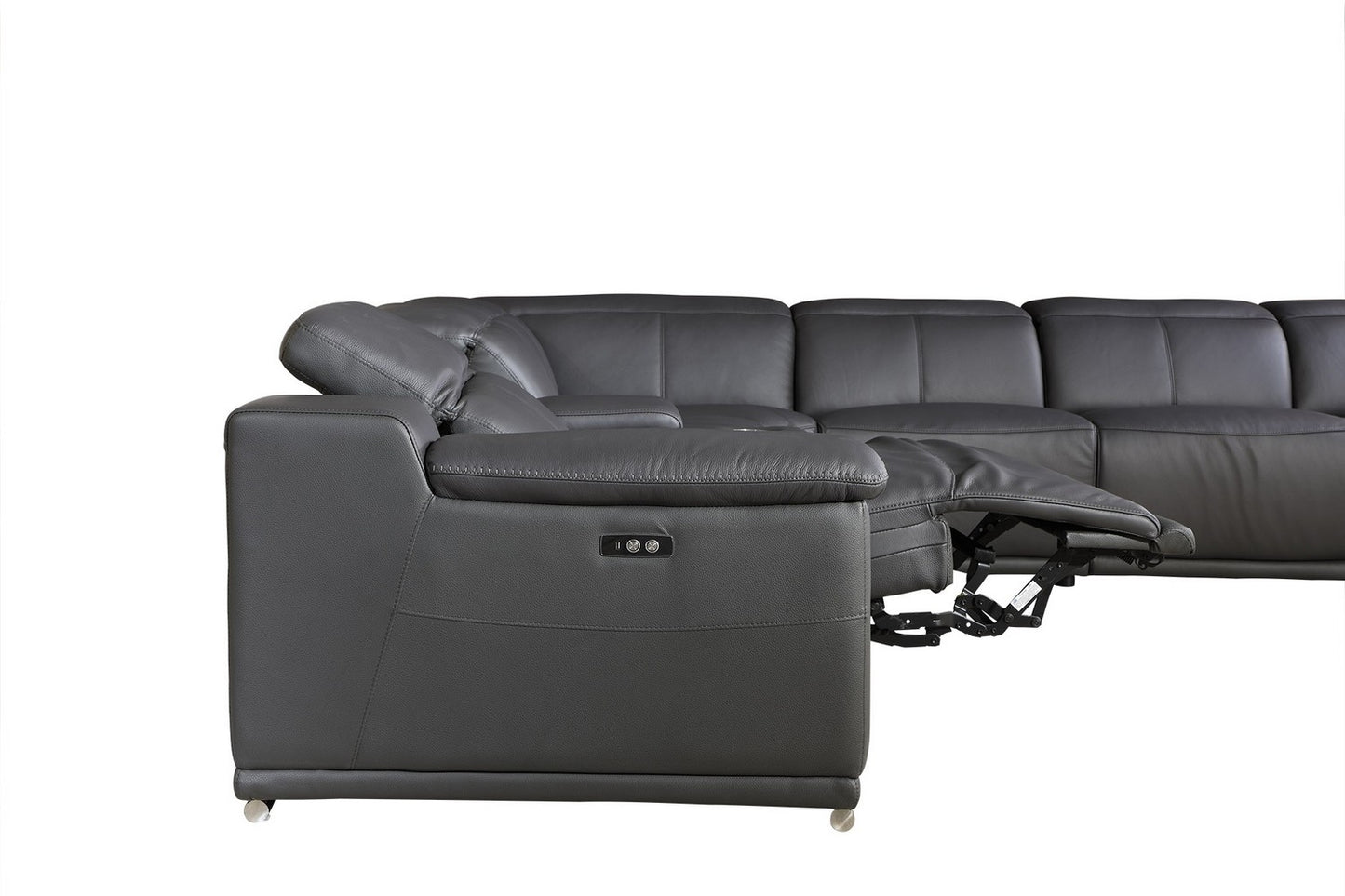 Gray Italian Leather Power Reclining U Shaped Six Piece Corner Sectional With Console