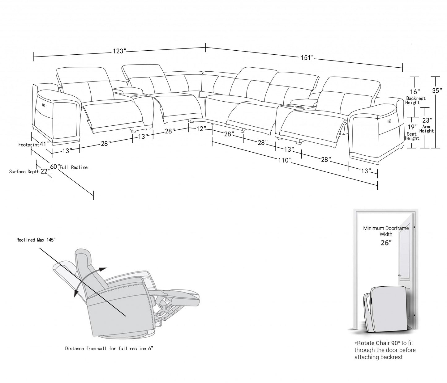 White Italian Leather Power Reclining U Shaped Eight Piece Corner Sectional With Console