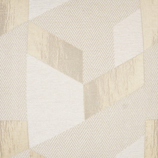 Cream beige geometric patchwork fabric with herringbone & chevron patterns; modern decorative textile for rug or upholstery.