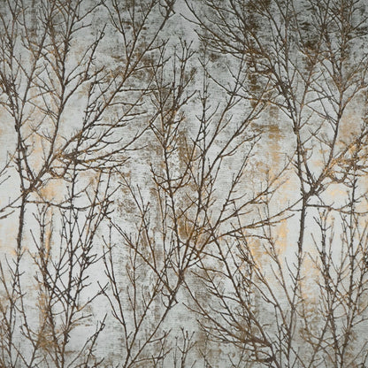 Grey pillow featuring a bare tree branch (twiggy) motif in brown and gold accents; 24" x 24" decorative cushion.
