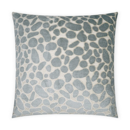 Square throw pillow in Mist with a modern geometric abstract pattern on light beige textured fabric.