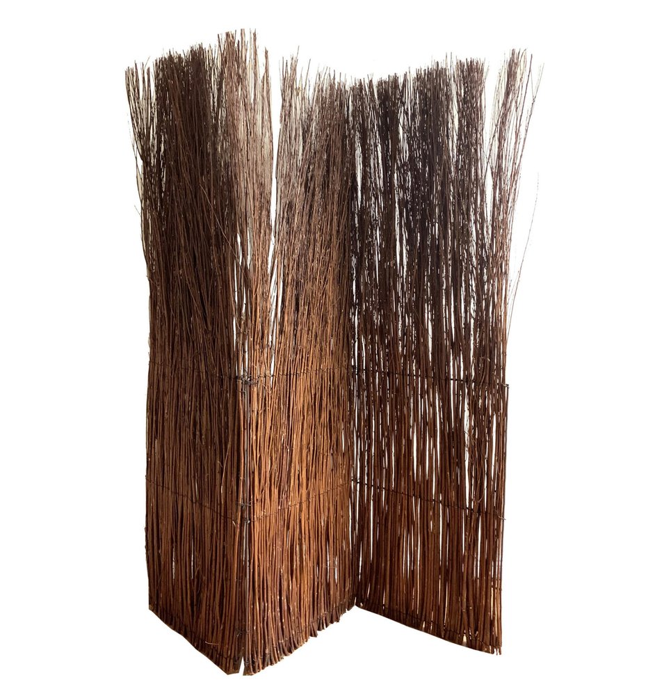 84" Brown Rattan Folding Three Panel Screen Room Divider