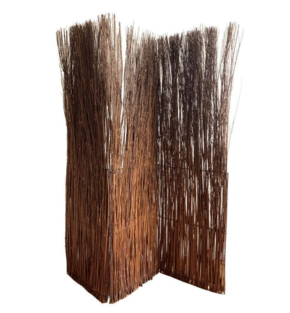 84" Brown Rattan Folding Three Panel Screen Room Divider