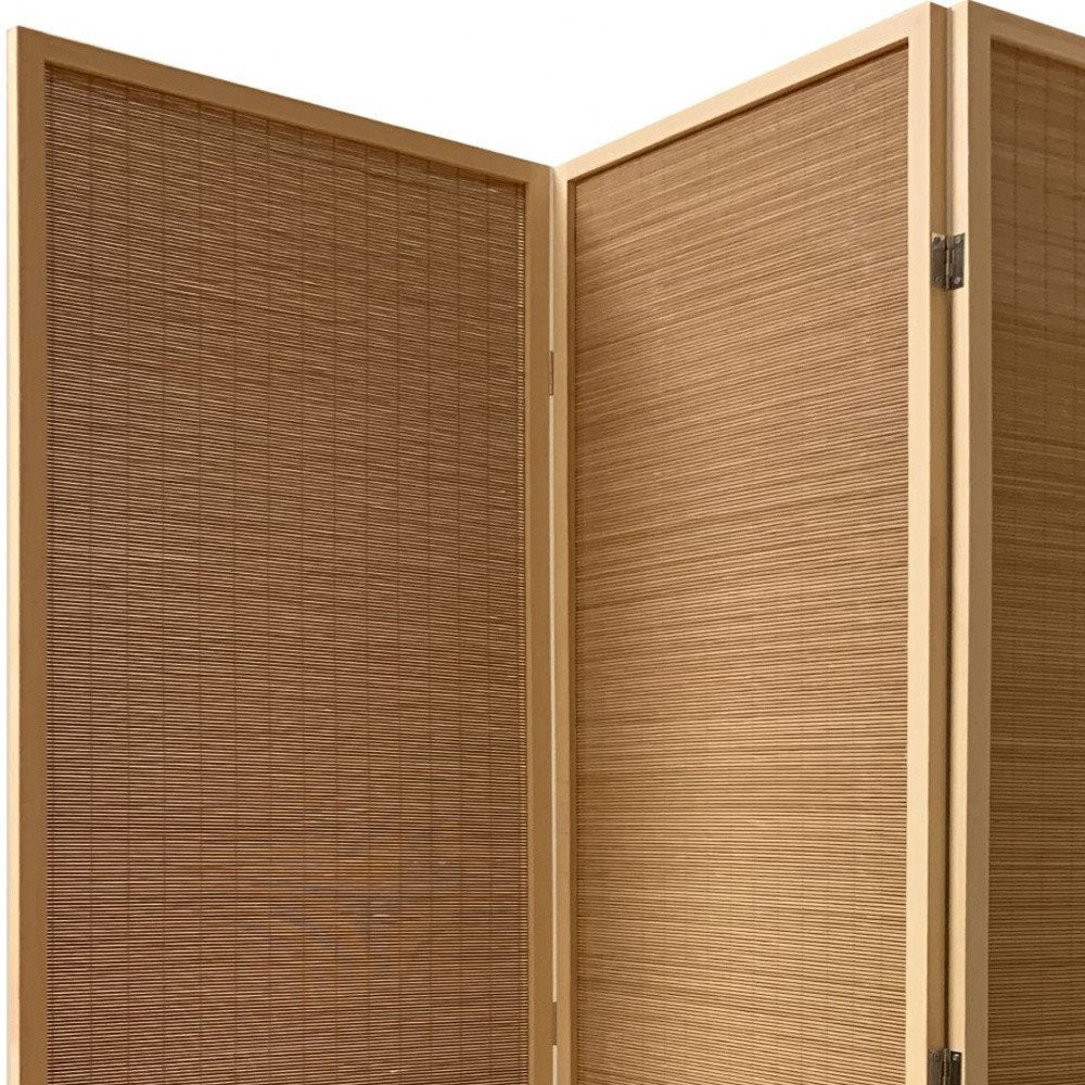 71" Brown Folding Three Panel Screen Room Divider
