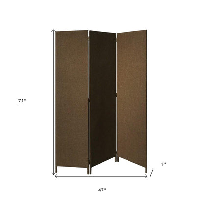 71" Brown Folding Three Panel Screen Room Divider