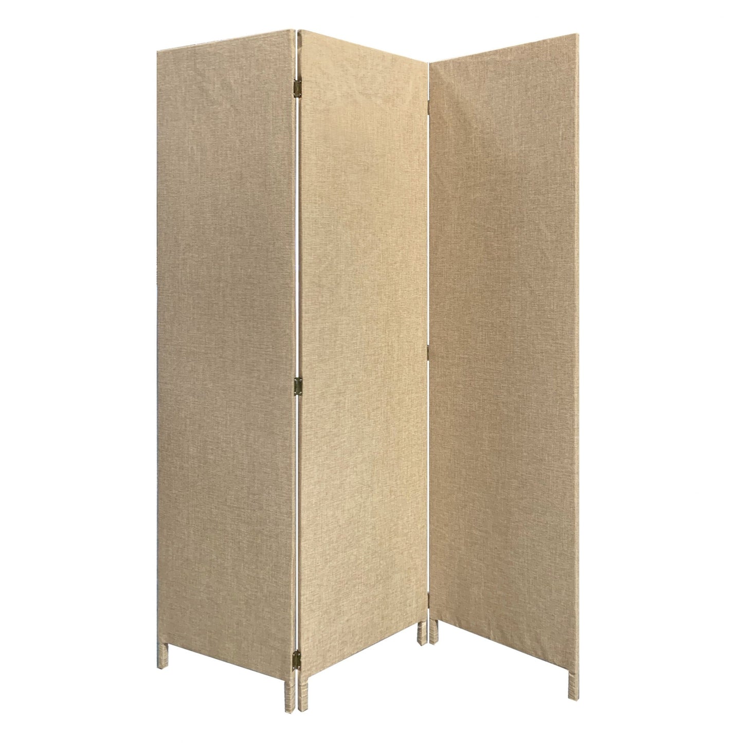 Brown Upholstered 3 Panel Room Divider Screen