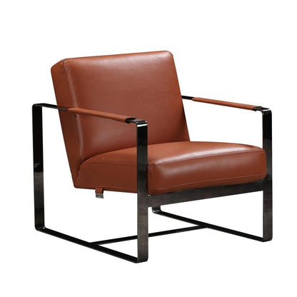 28" Camel and Black Italian Leather and Metal Arm Chair