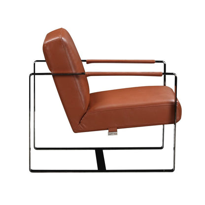 28" Camel and Black Italian Leather and Metal Arm Chair