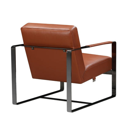 28" Camel and Black Italian Leather and Metal Arm Chair
