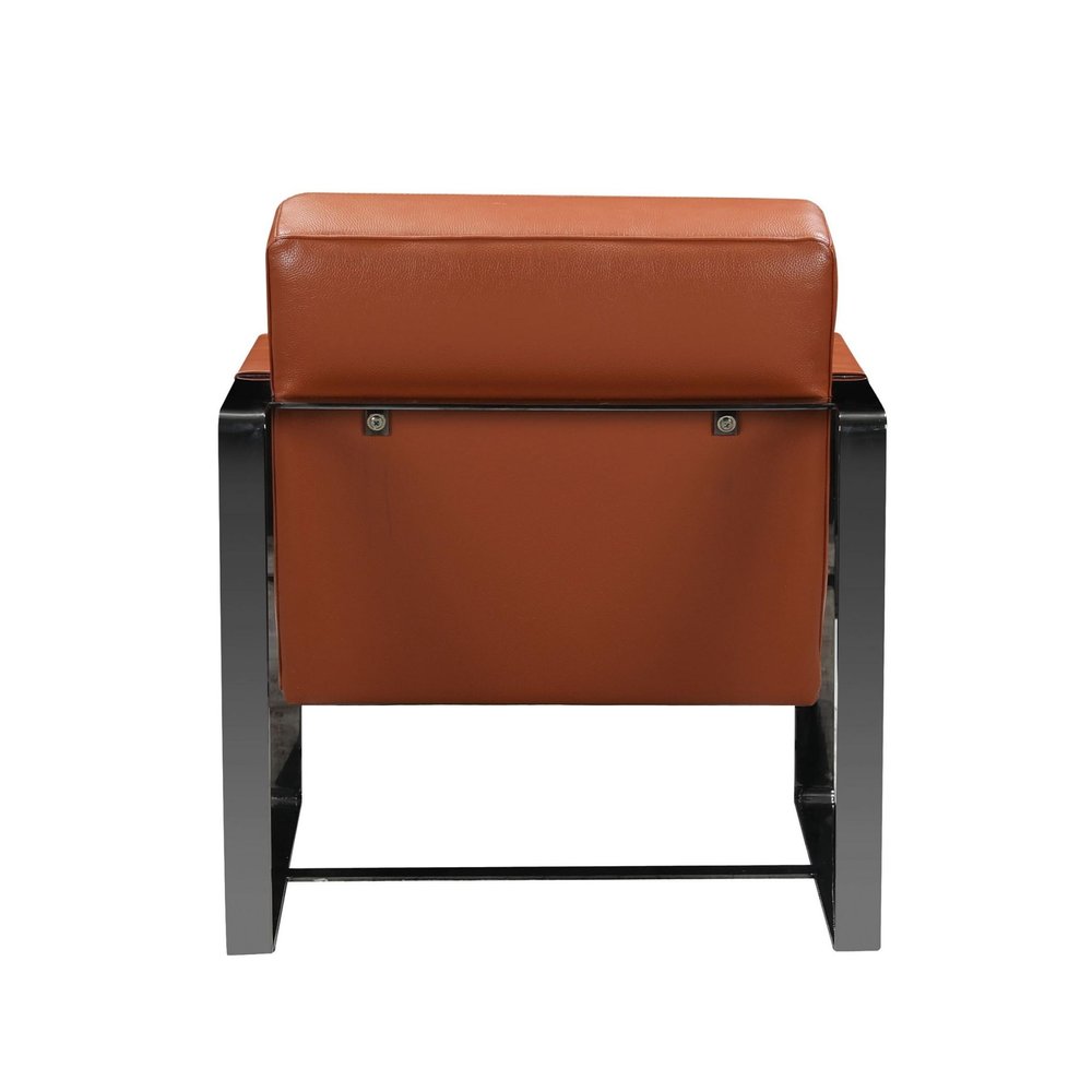 28" Camel and Black Italian Leather and Metal Arm Chair