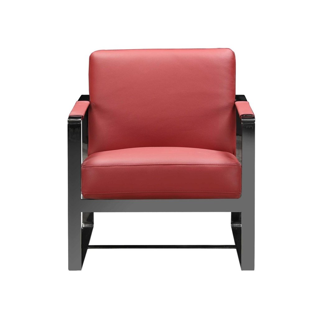 28" Camel and Black Italian Leather and Metal Arm Chair