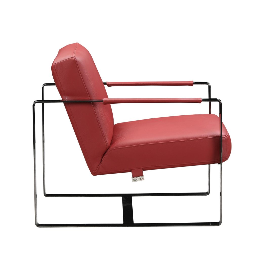 28" Camel and Black Italian Leather and Metal Arm Chair