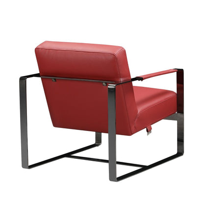28" Camel and Black Italian Leather and Metal Arm Chair