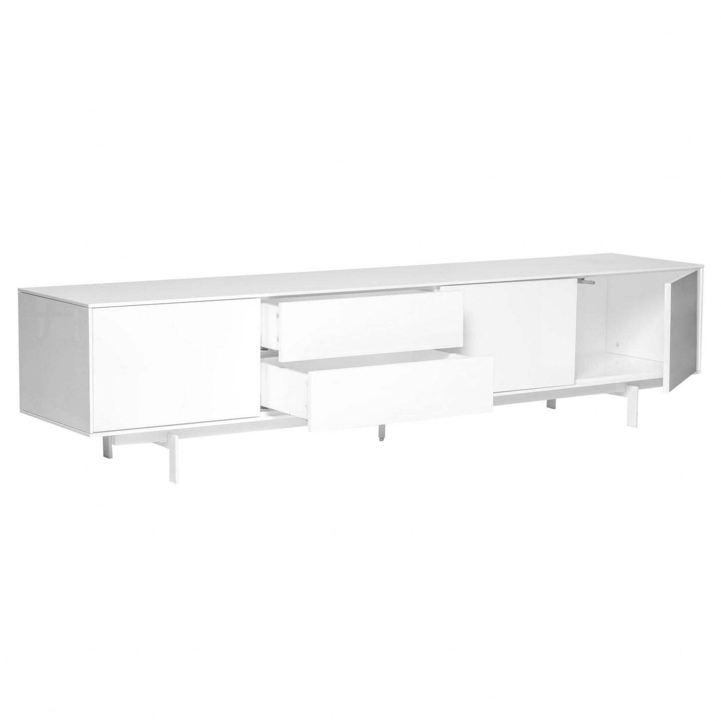 82" White Manufactured And Wood Cabinet Enclosed Storage TV Stand