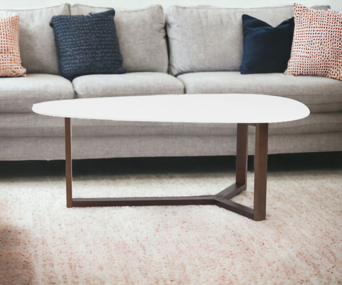 48" White And Brown Triangle Coffee Table