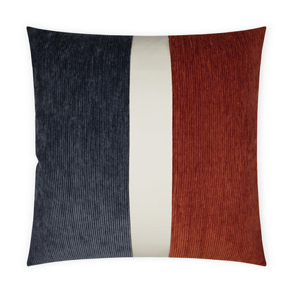D.V. KAP HOME   24" x 24" Ridges Band Pillow - Cadet/Paprika Color Block, Band / Ribbon    - 3705-CP-2424