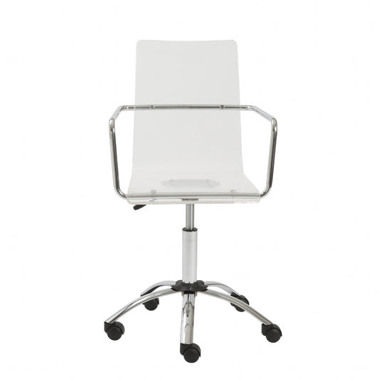 White Clear and Silver Adjustable Swivel Plastic Rolling Conference Office Chair