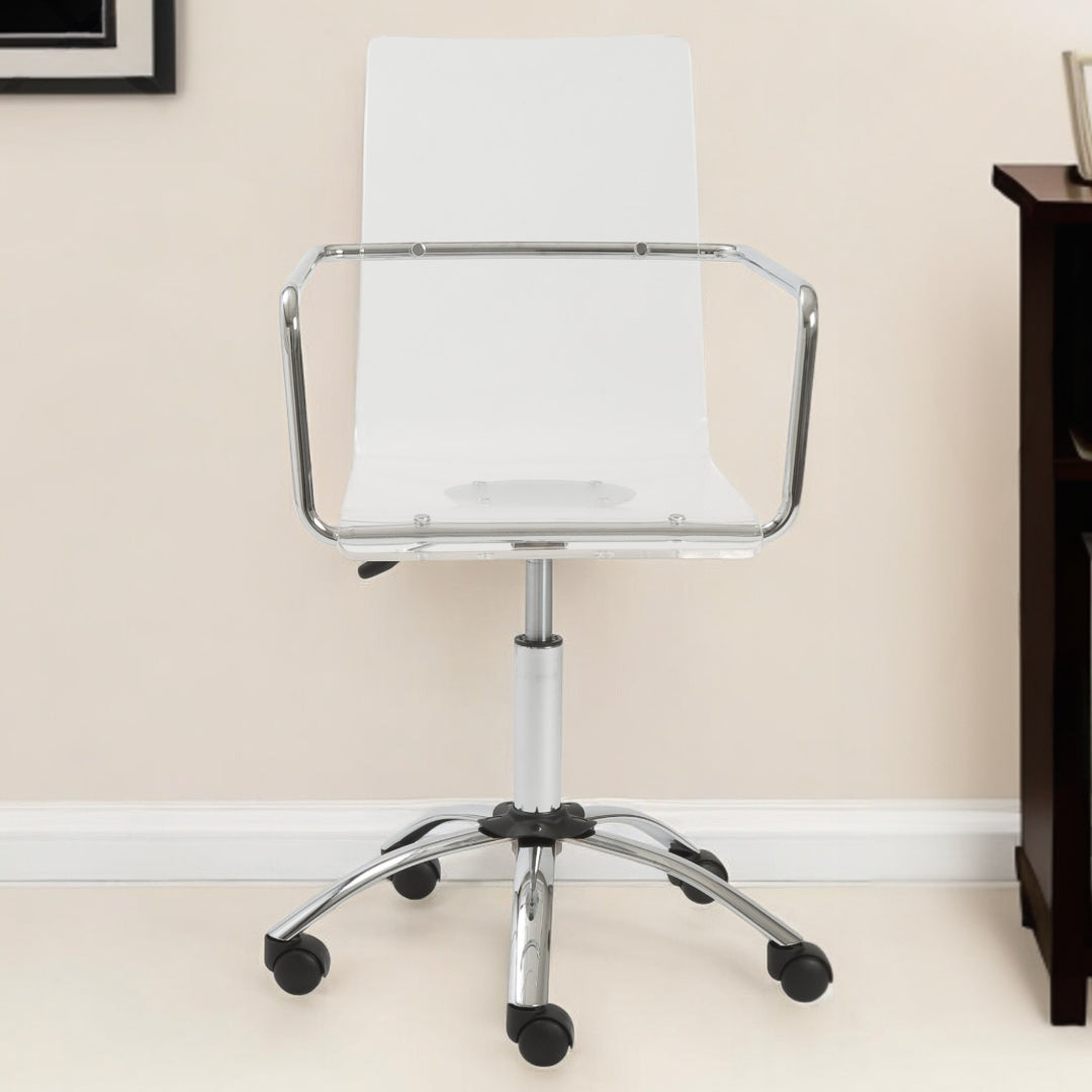 White Clear and Silver Adjustable Swivel Plastic Rolling Conference Office Chair