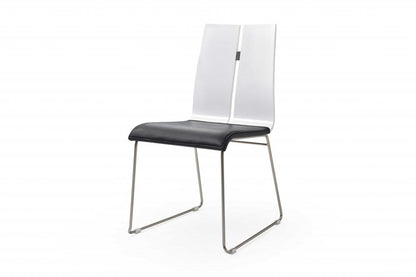 Set of Two Black and Silver Upholstered Faux Leather Dining Side Chairs
