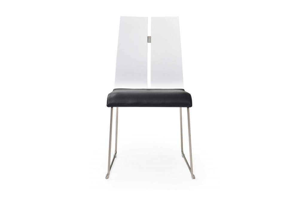 Set of Two Black and Silver Upholstered Faux Leather Dining Side Chairs