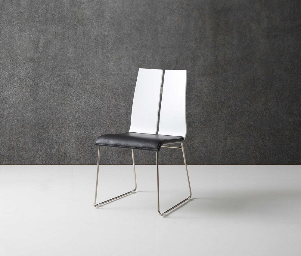 Set of Two Black and Silver Upholstered Faux Leather Dining Side Chairs