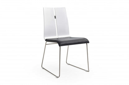 Set of Two Black and Silver Upholstered Faux Leather Dining Side Chairs