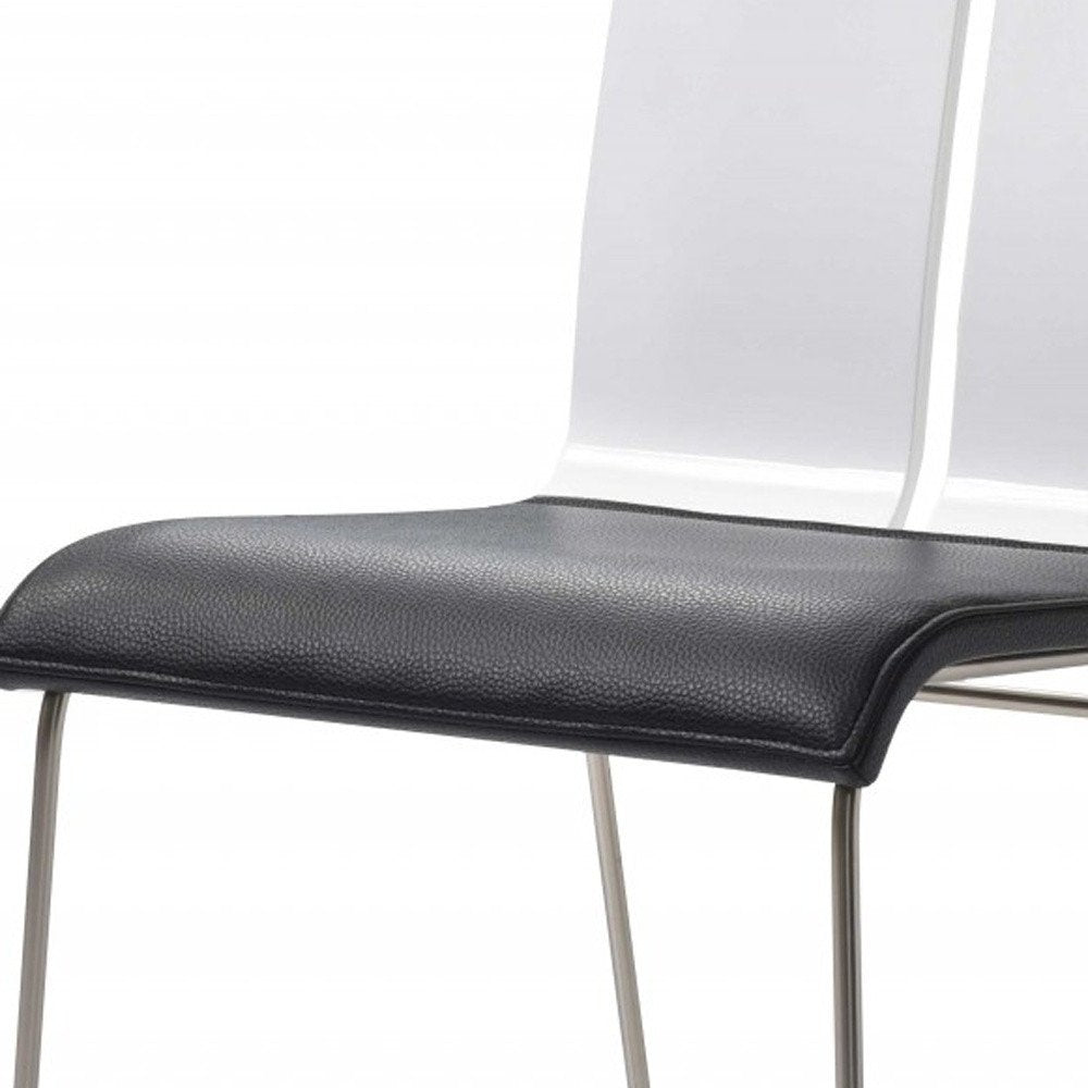 Set of Two Black and Silver Upholstered Faux Leather Dining Side Chairs