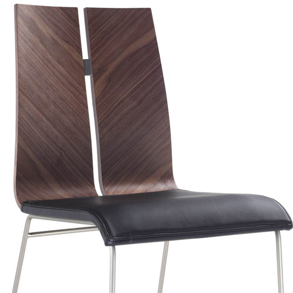 Set of Two Black and Silver Upholstered Faux Leather Dining Side Chairs