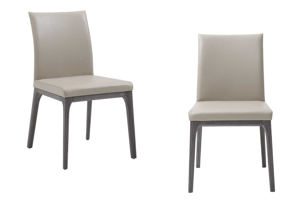 Set of Two Taupe and Gray Upholstered Faux Leather Dining Side Chairs