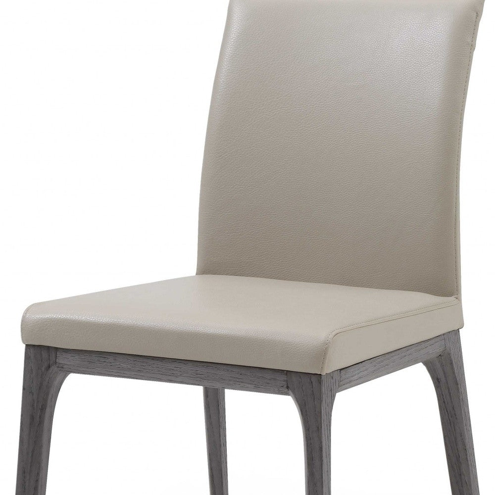 Set of Two Taupe And Gray Upholstered Faux Leather Dining Side Chairs