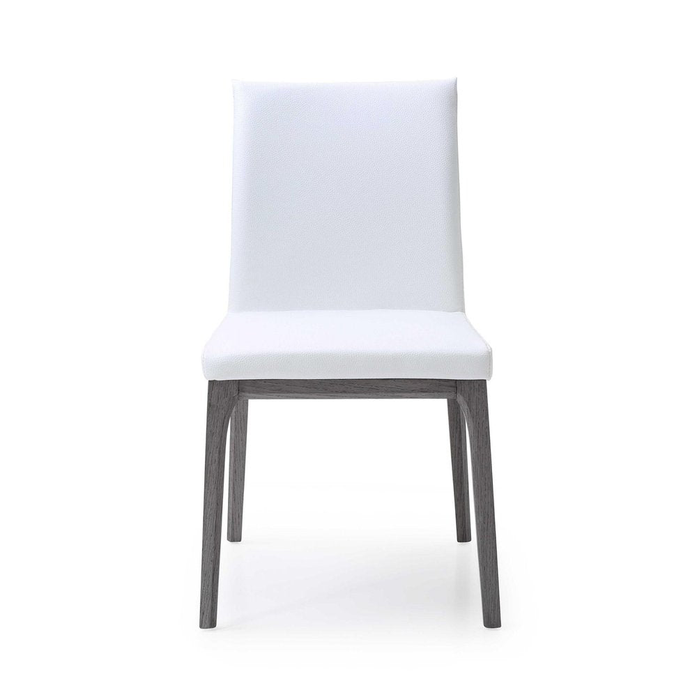 Set of Two White and Gray Upholstered Faux Leather Dining Side Chairs