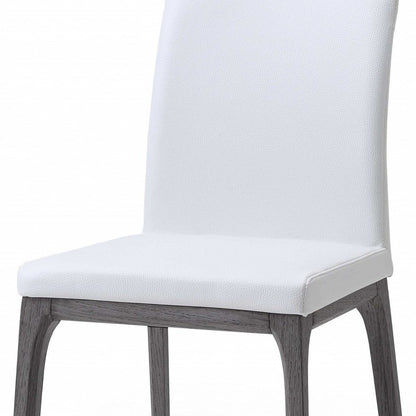 Set of Two White and Gray Upholstered Faux Leather Dining Side Chairs