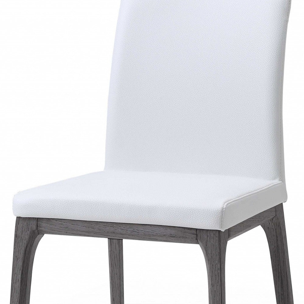 Set of Two White And Gray Upholstered Faux Leather Dining Side Chairs