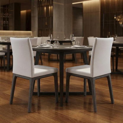 Set of Two White and Gray Upholstered Faux Leather Dining Side Chairs