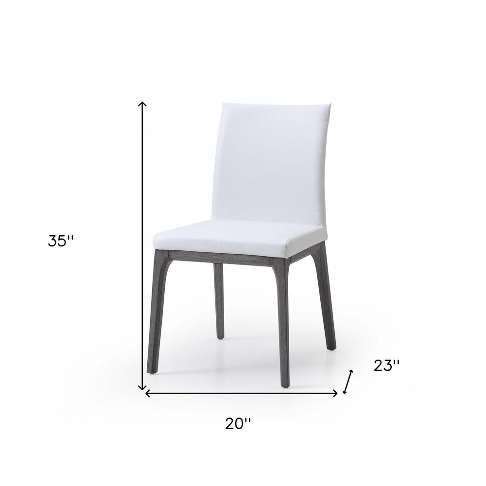 Set of Two White and Gray Upholstered Faux Leather Dining Side Chairs