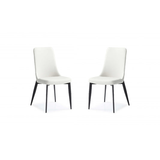 Set Of 2 White Faux Leather Metal Dining Chairs
