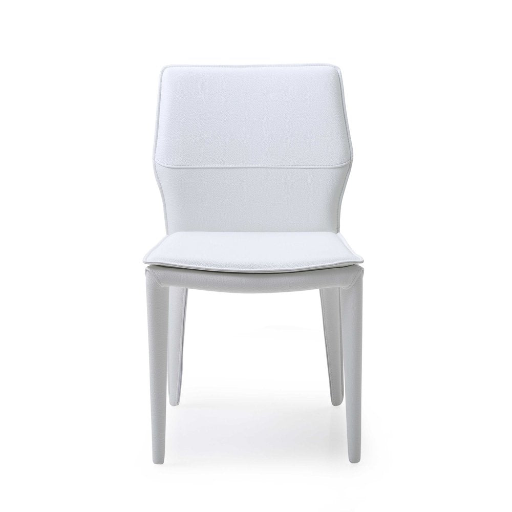 Set of Two White Slipcovered Upholstered Faux Leather Dining Side Chairs
