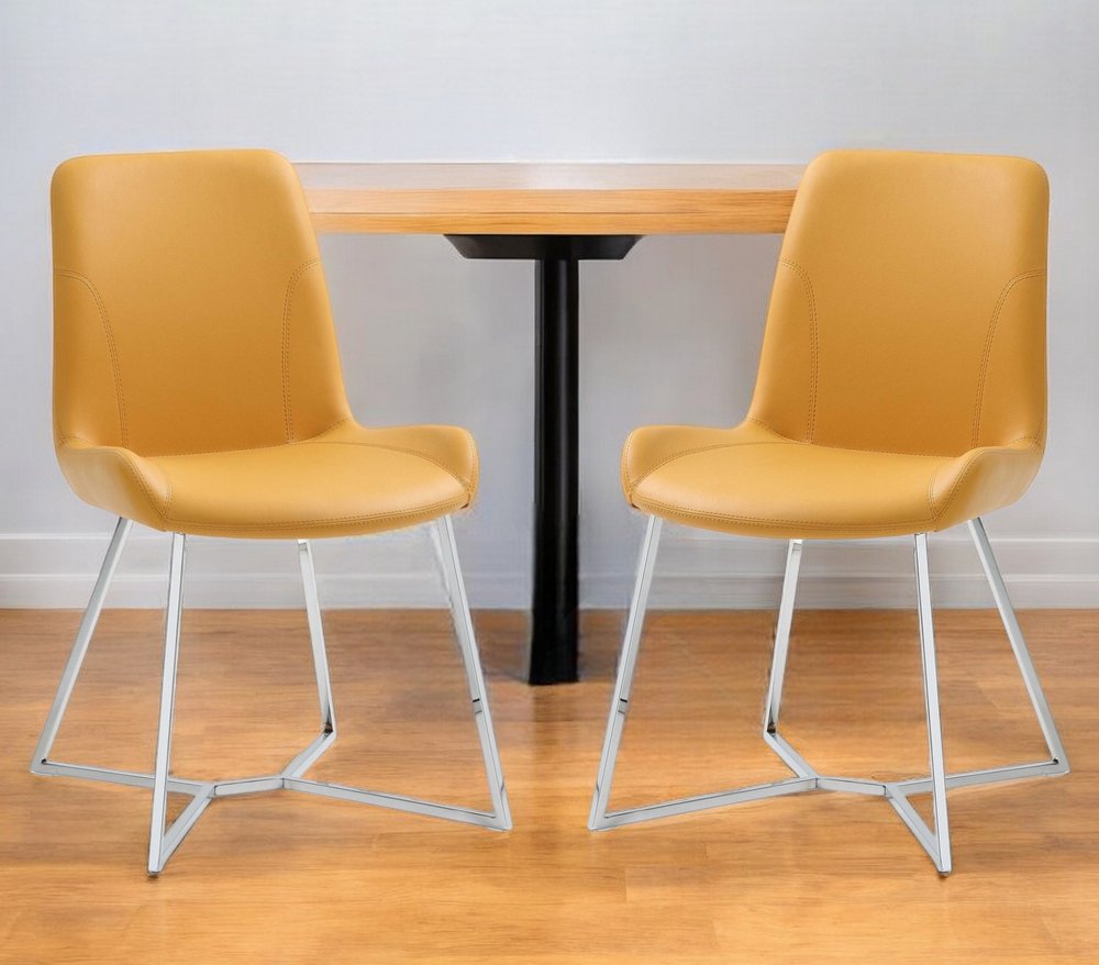 Set of Two Orange and Silver Upholstered Dining Side Chairs