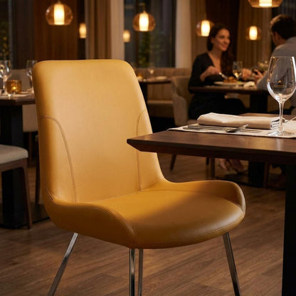 Set of Two Orange and Silver Upholstered Dining Side Chairs