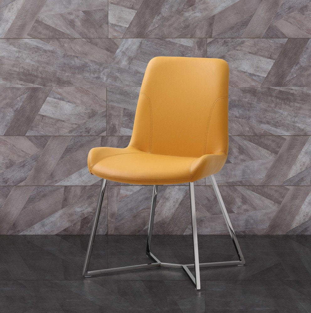 Set of Two Orange and Silver Upholstered Dining Side Chairs