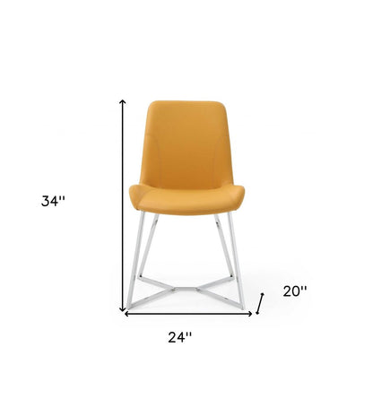 Set of Two Orange and Silver Upholstered Dining Side Chairs
