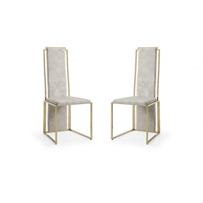 Set of Two Beige and Gold Upholstered Dining Side Chairs