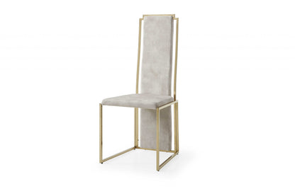 Set of Two Beige and Gold Upholstered Dining Side Chairs