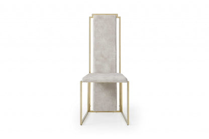 Set of Two Beige and Gold Upholstered Dining Side Chairs