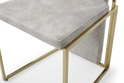 Set of Two Beige and Gold Upholstered Dining Side Chairs