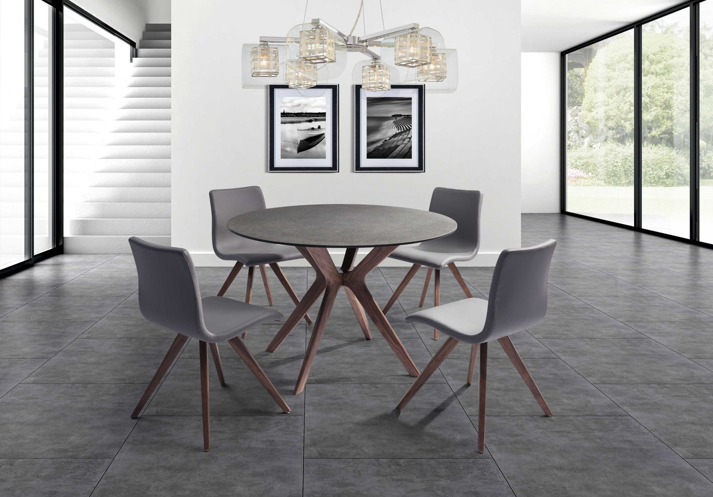 47" Gray and Brown Glass and Solid Wood Dining Table