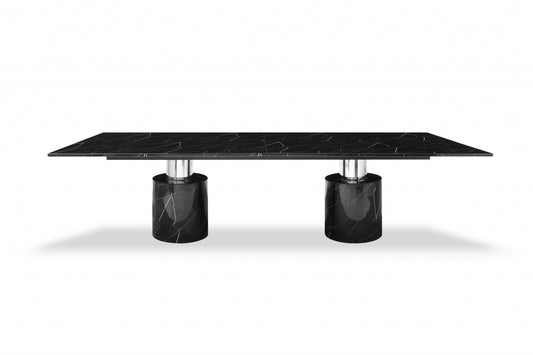 120" Black Marble Double Pedestal Base Dining Table