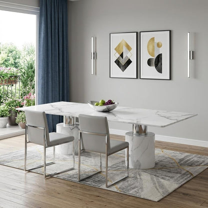 120" White Marble Double Pedestal Base Dining Table