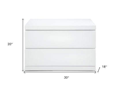 20" White Wood Two Drawer Nightstand