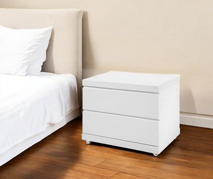 18" White Wood Two Drawer Nightstand